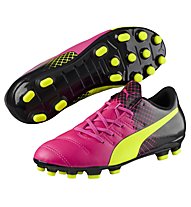 Puma EvoPower 4.3 Tricks AG Jr - Kinder-Fußballschuhe, Pink/Yellow
