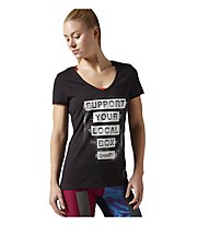 Reebok Crossfit Support Your Local Box V-Neck T-Shirt fitness donna, Black