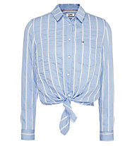 Tommy Jeans Front Knot - camicia a maniche lunghe - donna, Light Blue/White