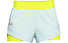 Under Armour Qualifier Speedpocket 2in1 - pantaloncini running - donna, Light Blue/Yellow