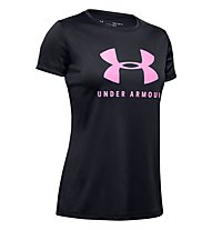 Under Armour Solid Big Logo Tech SS - T-Shirt - Mädchen, Black/Pink